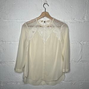 Rebecca Taylor Silk Lace Blouse Romantic Chic 3/4 Sleeve Women Ivory Size 0